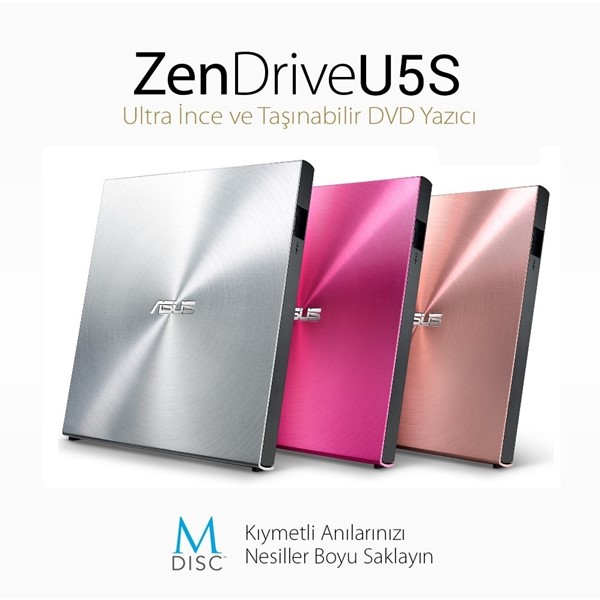 Asus Zendrive-U5s Sdrw-08U5s-U Harici İnce Dvd Yazıcı  M-Disc Destekli  Metal Kasa