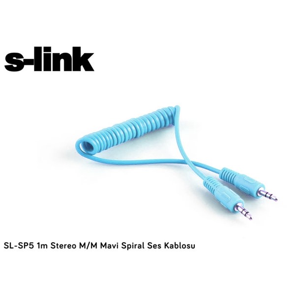 S-link SL-SP5 1m Stereo M/M Mavi Spiral Ses Kablosu