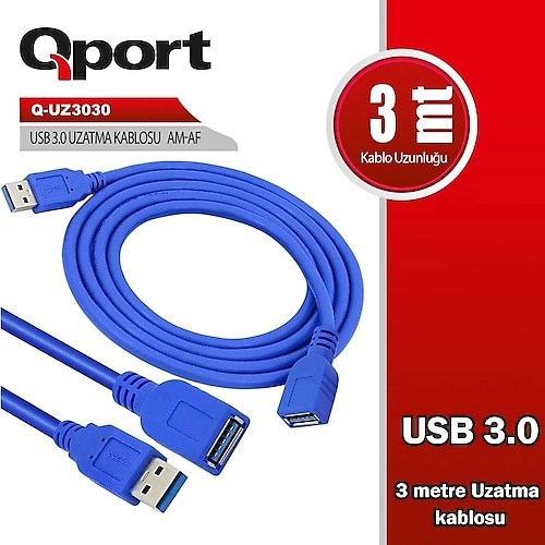 QPORT 3metre Q-UZ3030 USB 3.0 Uzatma Kablosu