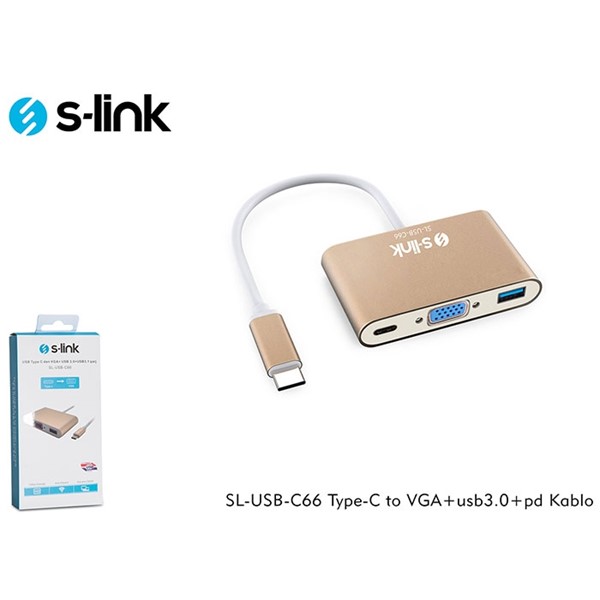 S-LINK SL-USB-C66 0.15metre TYPE-C-USB 3.0_VGA Çevirici Adaptör Gold 4K