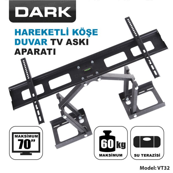 DARK DK-AC-VT32 37- 70 Çift Noktadan Hareketli Köşe ve Duvar Tipi,TV Askı Aparatı 