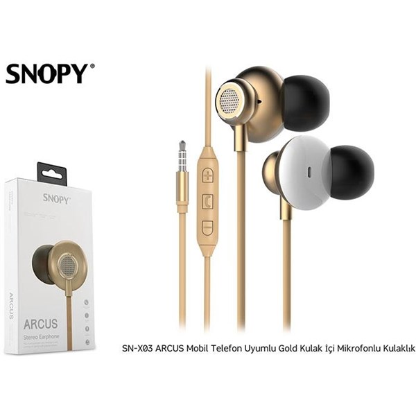 Snopy SN-X03 ARCUS Mobil Telefon Uyumlu Gold Kulak İçi Mikrofonlu Kulaklık