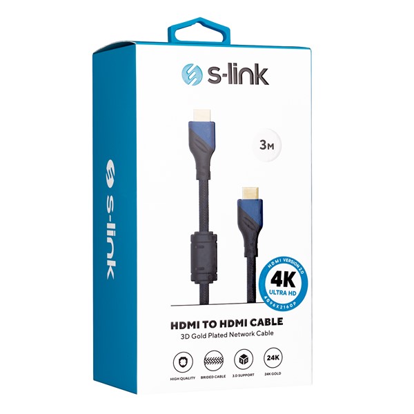 S-link SLX-258 HDMI TO HDMI 3m Altın Uçlu 24K  Kor.Kılıf 1.4 Ver. 3D Kablo
