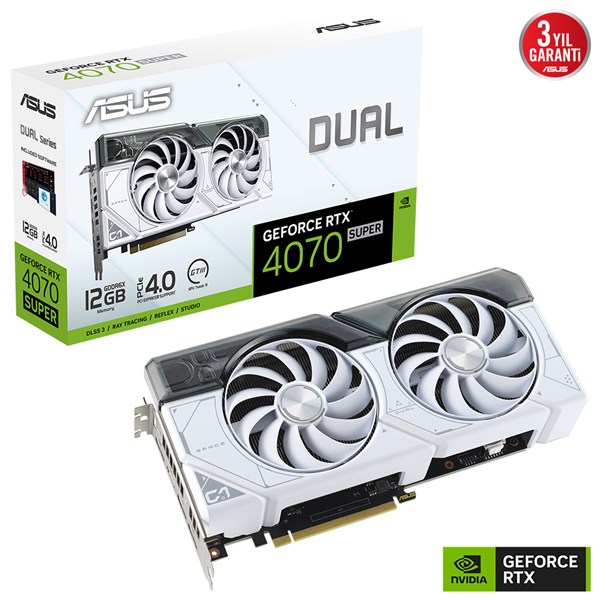 ASUS RTX4070 SUPER 12GB DUAL RTX4070S-12G WHITE GDDR6X 192bit HDMI DP PCIe 4.0 BEYAZ