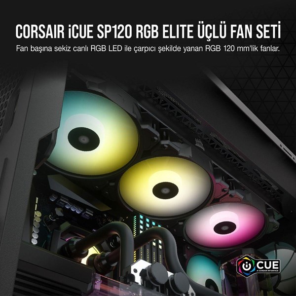 CORSAIR CO-9050109-Ww iCUE SP120 RGB Elite Siyah 120mm Kasa FanıKonrol Ünitesi 3-lü paket 