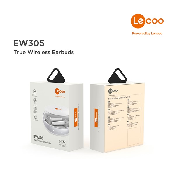 LENOVO LECOO EW305 Bluetooth Beyaz Şarj Kutulu TWS Kulak İçi Mikrofonlu Kulaklık