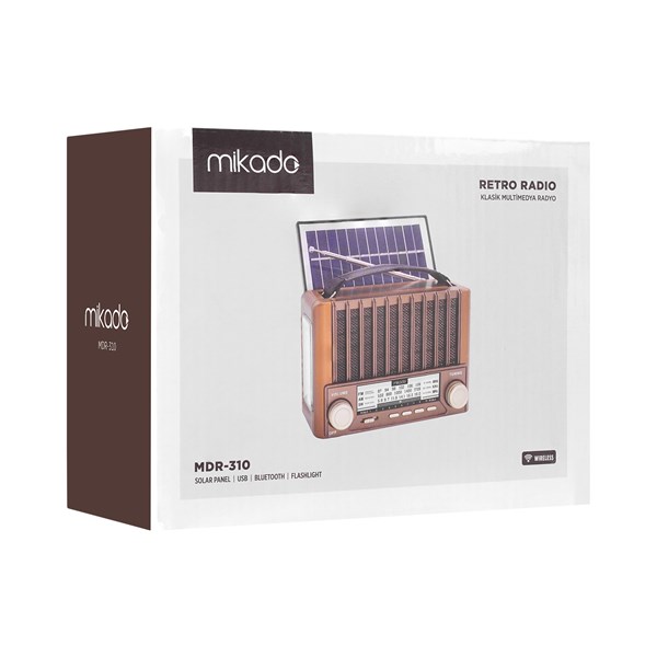 Mikado MDR-310 Ahşap USB- TF Destekli FM/AM/SWBTSOLAR 3 Band Klasik Radyo