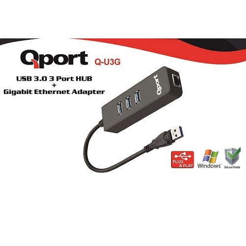 QPORT Q-U3G Gigabit 1port USB 3.0 Ethernet,3x USB Çoklayıcı