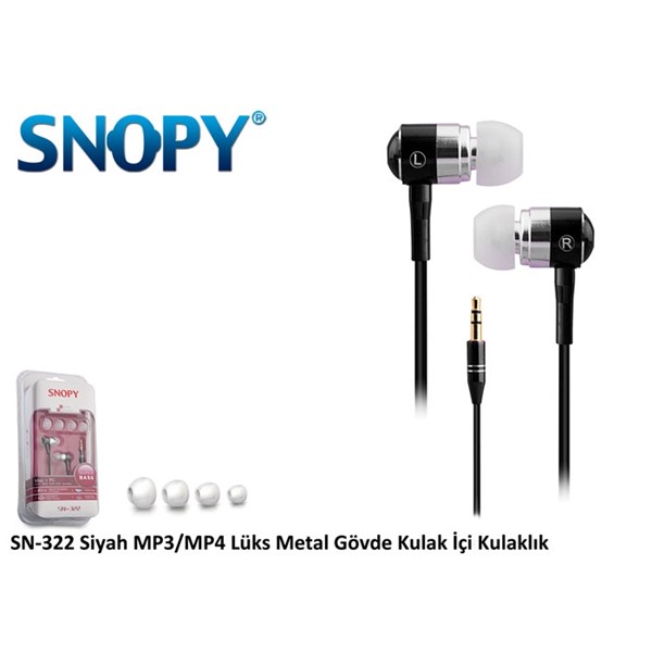 Snopy SN-322 Kulak İçi Kulaklık MP3/MP4 Lüks Metal Gövde Siyah